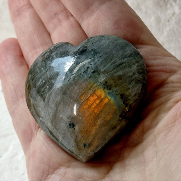 Spectral Golden Labradorite Heart Palm Stone Healing Gemstone Crystal Geode - Picture 2 of 5